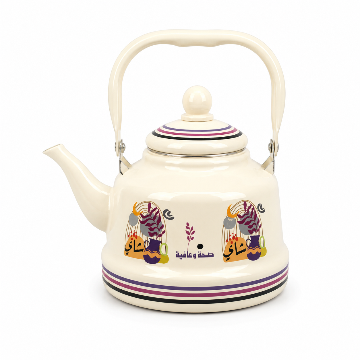 Classic Enamel Tea Kettle –  with Arabic Design