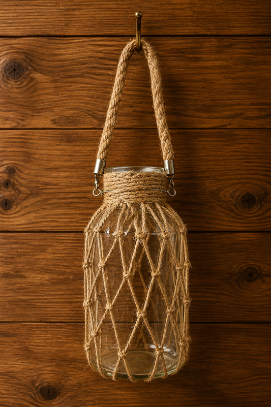 Hanging Glass Jar with Rope Handle 18*20cm
