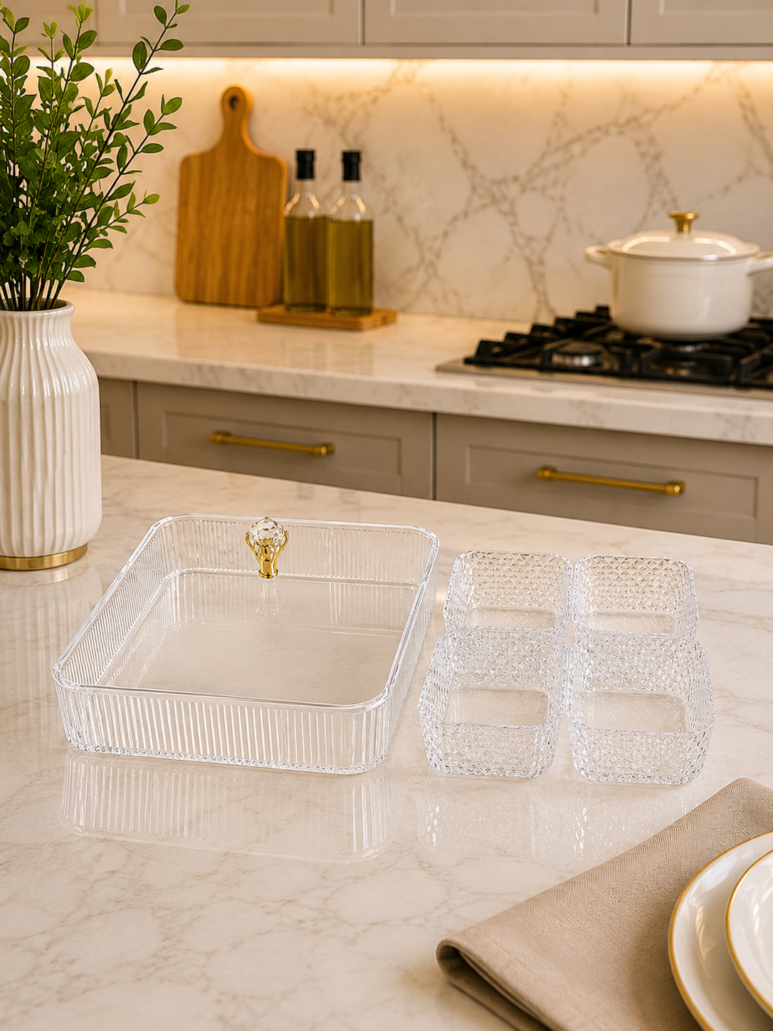 Luxury Acrylic Snack Organizer with Crystal Handle Set of 4