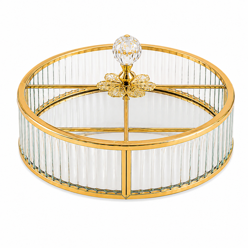Glass & Gold Serving Tray (Divided Organizer Tray)