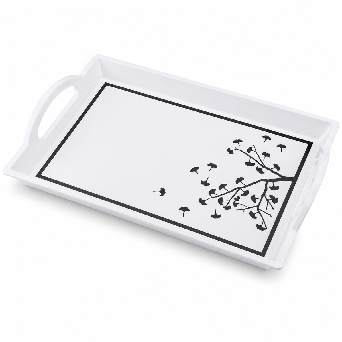 Rectangular Serving Tray with Blue Floral Border Design