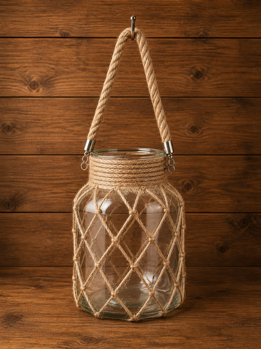 Hanging Glass Jar with Rope Handle 14*26cm