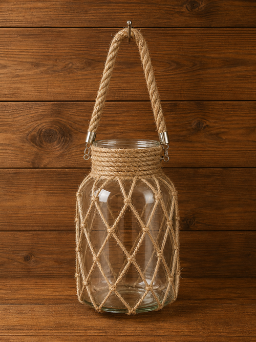 Hanging Glass Jar with Rope Handle 14*16cm