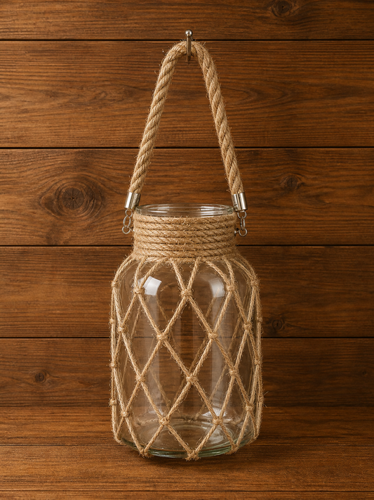 Hanging Glass Jar with Rope Handle 14*16cm
