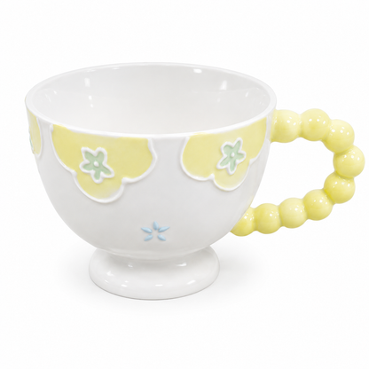 Floral Garden Ceramic Teacup with Beaded Handle