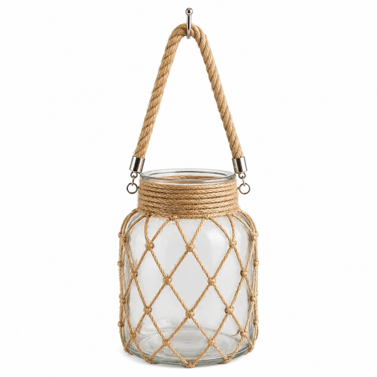 Hanging Glass Jar with Rope Handle