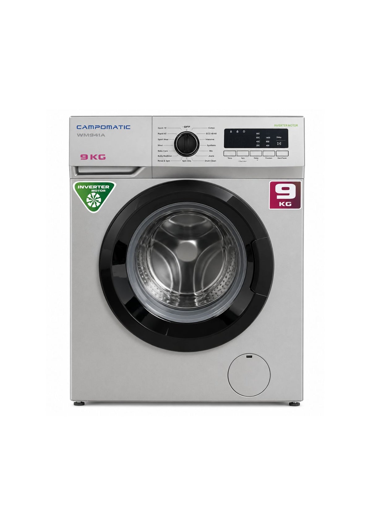 Campmatic Washing Machine 9kg WM94IA Silver&Black