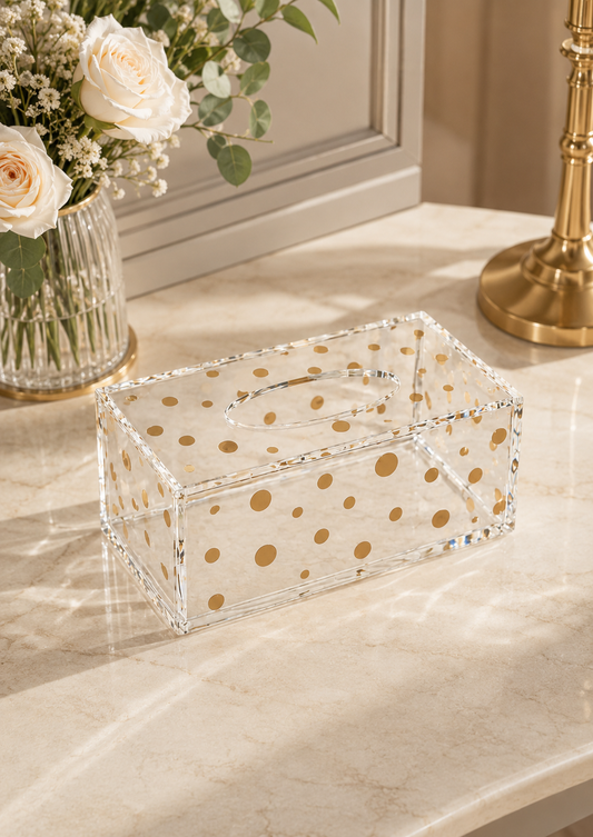 Decorative Transparent Tissue Holder (Gold Pattern)