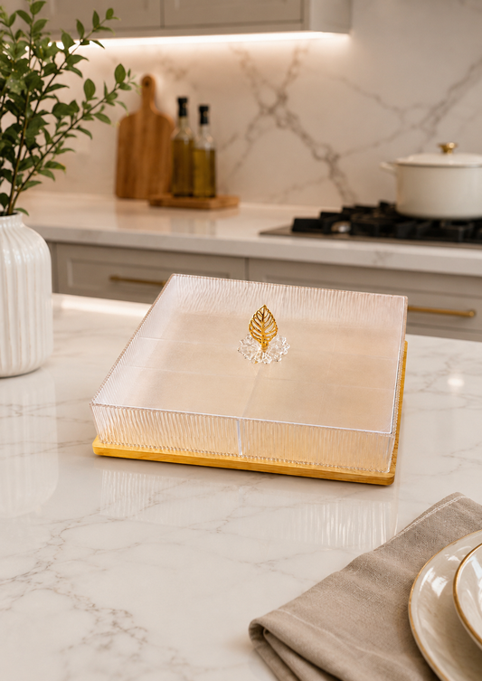 Covered Food Serving Tray with Decorative Handle 28cm