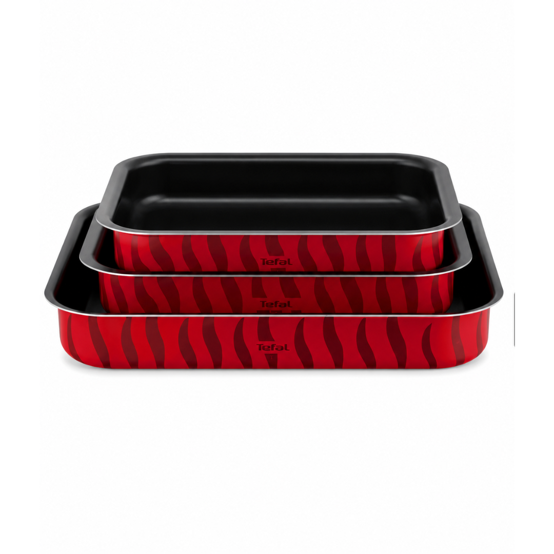 TEFAL J5715482 Tempo Flame 3-Piece Set, Oven Dishes, 22x29cm 24x31cm 27x37cm