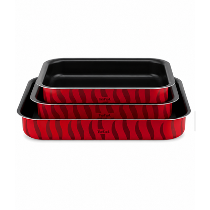 TEFAL J5715482 Tempo Flame 3-Piece Set, Oven Dishes, 22x29cm 24x31cm 27x37cm