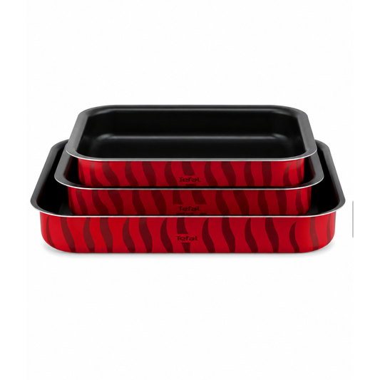 TEFAL J5715482 Tempo Flame 3-Piece Set, Oven Dishes, 22x29cm 24x31cm 27x37cm