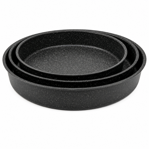 GE BE Venus Lava Stone Granite 3PCS Round Pans Black