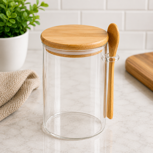 Glass Storage Jar with Bamboo Lid & Wooden Spoon 1190ml