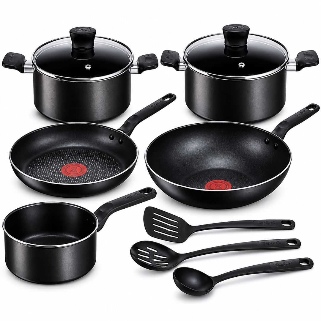 Tefal B459SA85 Non Stick Cookware Set, Super Cook, 10 Pcs, - Black