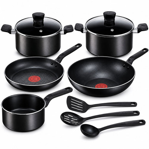 Tefal B459SA85 Non Stick Cookware Set, Super Cook, 10 Pcs, - Black