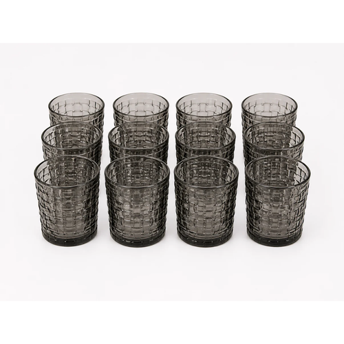 Elegant Smoky Gray Glass Set (12 PCS)