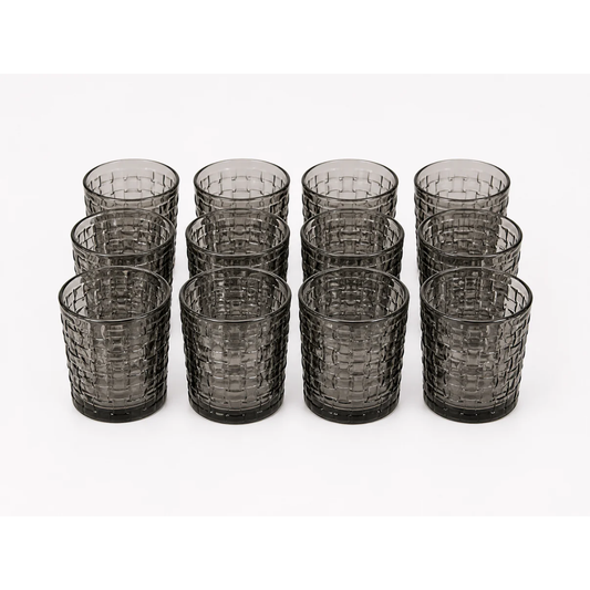 Elegant Smoky Gray Glass Set (12 PCS)