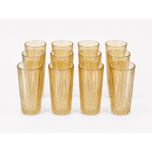 Elegant Amber Drinking Glass Set (12 PCS)