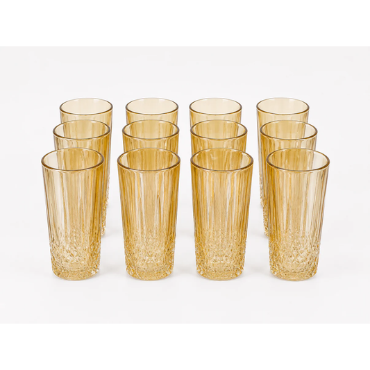 Elegant Amber Drinking Glass Set (12 PCS)