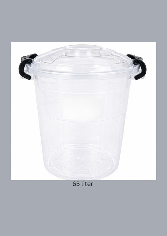 Transparent Storage Bucket with Locking Lid 65 liter