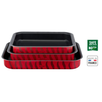TEFAL J5715482 Tempo Flame 3-Piece Set, Oven Dishes, 22x29cm 24x31cm 27x37cm