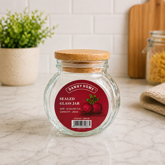 Airtight Glass Storage Jar with Wooden Lid 200ml