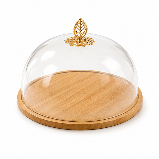 Glass Cake Dome with Wooden Base