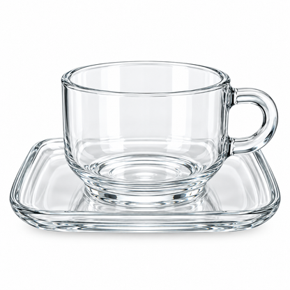 Clear Glass Tea Cup with Square Saucer