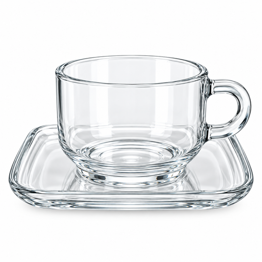 Clear Glass Tea Cup with Square Saucer
