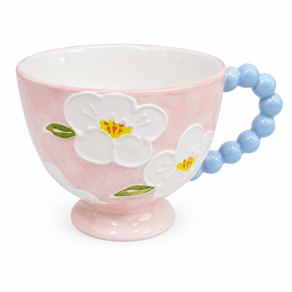 Floral Garden Ceramic Teacup with Beaded Handle