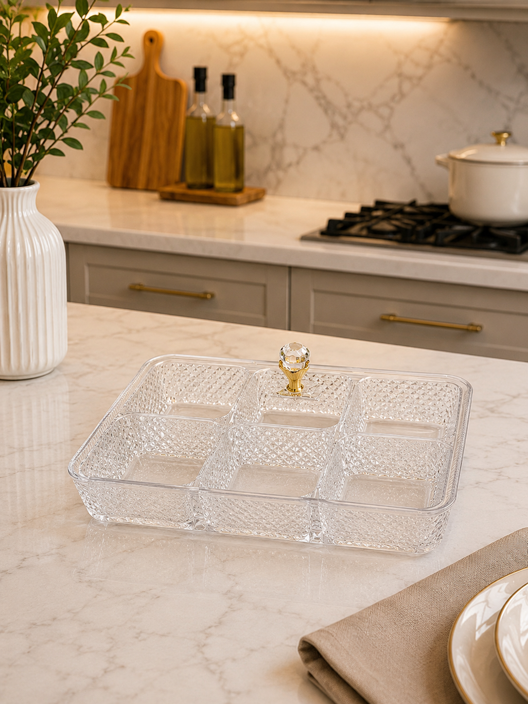 Luxury Acrylic Snack Organizer with Crystal Handle Set of 6