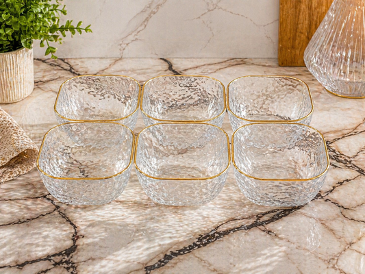 Elegant Glass Dessert Bowls Set – Gold Rim set of 6