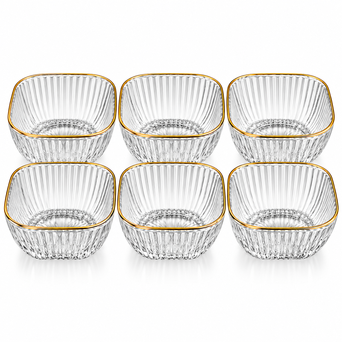 Elegant Glass Dessert Bowls Set – Gold Rim