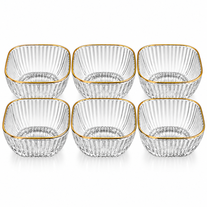Elegant Glass Dessert Bowls Set – Gold Rim