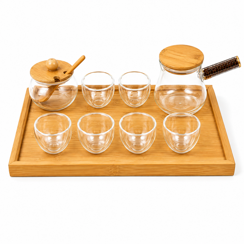 Modern Glass Tea Serving Set (Bamboo Edition)