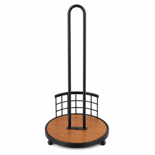 Premium Kitchen Paper Towel Holder (Metal & Wooden Base)