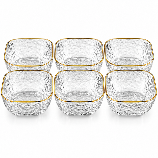 Elegant Glass Dessert Bowls Set – Gold Rim