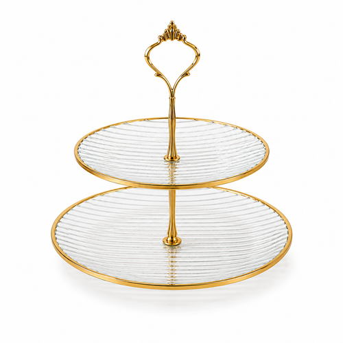 Luxury Glass 2-Tier Serving Stand – Gold Frame