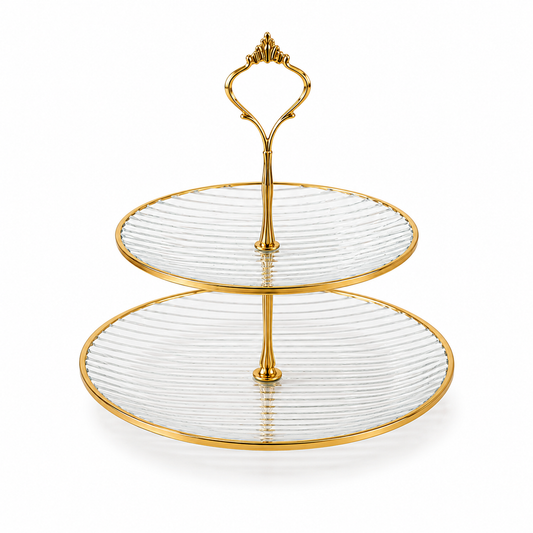 Luxury Glass 2-Tier Serving Stand – Gold Frame