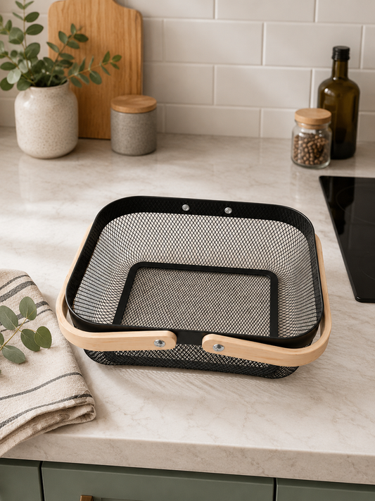 Modern Mesh Storage Basket with Wooden Handles