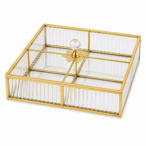 Square Glass & Gold Divided Serving Tray
