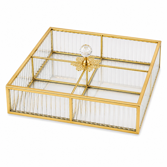 Square Glass & Gold Divided Serving Tray