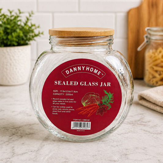 Airtight Glass Storage Jar with Wooden Lid 2200ml