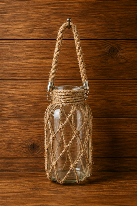 Hanging Glass Jar with Rope Handle 10*20cm