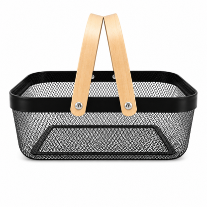 Modern Mesh Storage Basket with Wooden Handles