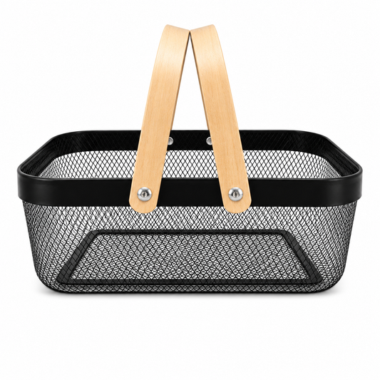 Modern Mesh Storage Basket with Wooden Handles