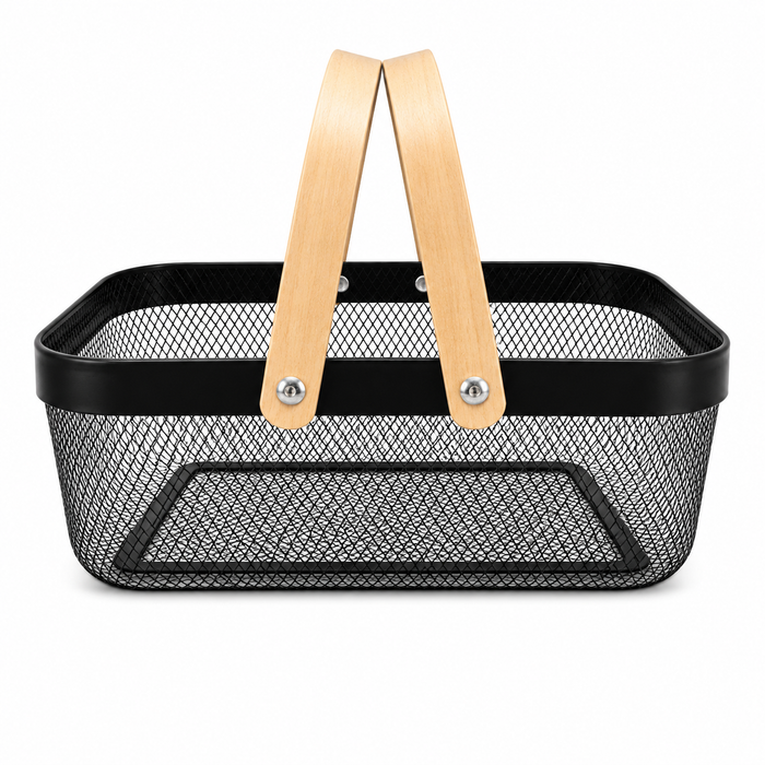 Modern Mesh Storage Basket with Wooden Handles