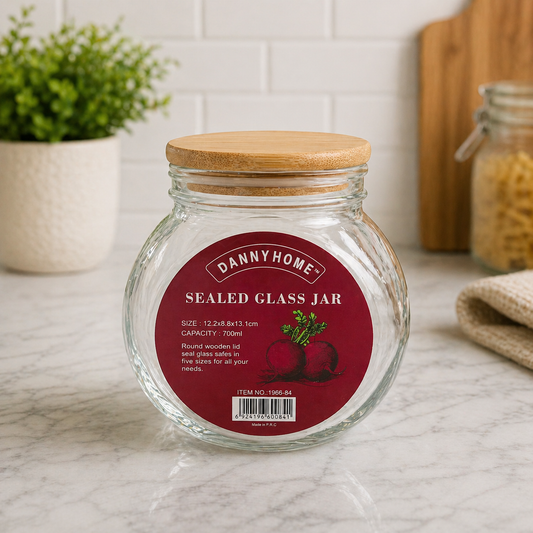 Airtight Glass Storage Jar with Wooden Lid 700ml
