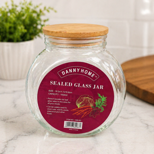 Airtight Glass Storage Jar with Wooden Lid 1600ml